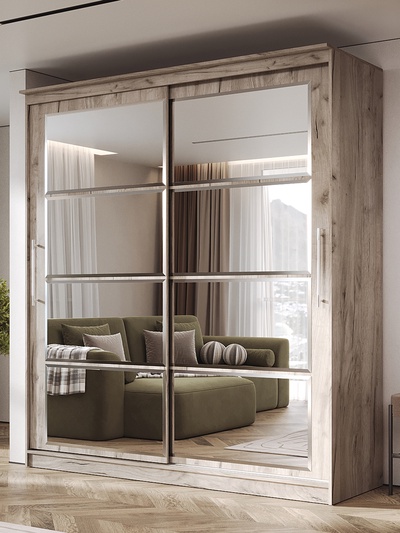 Шкаф – купе «Элегант 8», с зеркалом, 2000×650×2200 мм, цвет дуб крафт серый