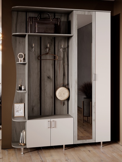 Прихожая «Лика 1», 1500×370×2150 мм, цвет кашемир/крафт серый