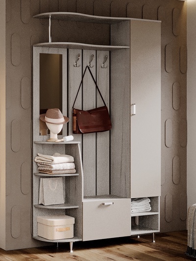 Прихожая «Лика 2», 1200×364×2150 мм, цвет кашемир/крафт серый