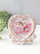 Фоторамка пластик 18х18 см "Сердце с розами" белый с бронзой 21,5х20 см - фото 60172913