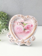 Фоторамка пластик 18х18 см "Сердце с розами" белый с бронзой 21,5х20 см - фото 60172914