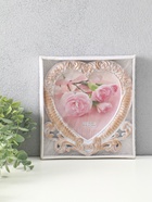Фоторамка пластик 18х18 см "Сердце с розами" белый с бронзой 21,5х20 см - фото 60172917