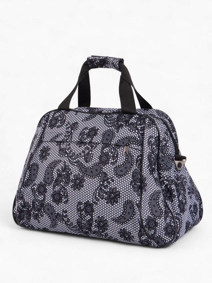 Сумка дорожная на молнии, 2 наружных кармана, длинный ремень, белый/чёрный