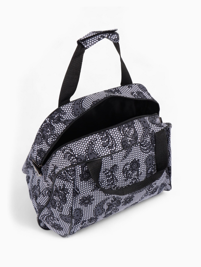 Сумка дорожная на молнии, 2 наружных кармана, длинный ремень, белый/чёрный