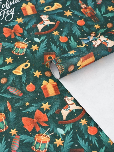 Бумага упаковочная крафтовая «Новый год 2026: Лошадь», Щелкунчик, 50×70 см