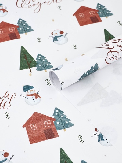 Бумага упаковочная новогодняя крафтовая «Снеговики», 50×70 см