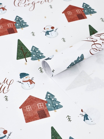 Бумага упаковочная новогодняя крафтовая «Снеговики», 50×70 см
