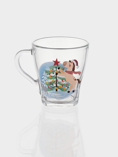 Кружка «Грация. »Лошадка – новый год «, 270 мл, стекло, прозрачная, рисунок МИКС