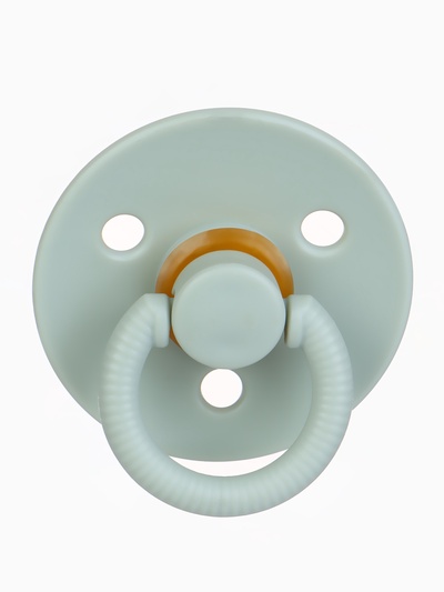 Соски-пустышки, от 0 мес., латекс, классические, в контейнере, набор из 2 шт., айвори/серо-зелёный, M&B