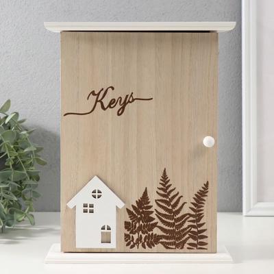 УЦЕНКА Ключница настенная дерево 5 крючков «Дом и папоротник», 6×20×25.8 см