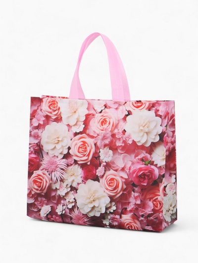 Сумка хозяйственная без застёжки, с цветочным принтом, 32×10×26 см, розовая