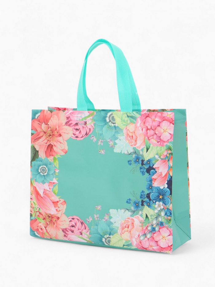 Сумка хозяйственная без застёжки, с цветочным принтом, 32×10×26 см, голубая - Фото 1
