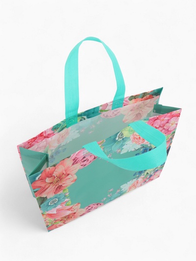 Сумка хозяйственная без застёжки, с цветочным принтом, 32×10×26 см, голубая