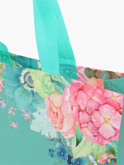 Сумка хозяйственная без застёжки, с цветочным принтом, 32×10×26 см, голубая