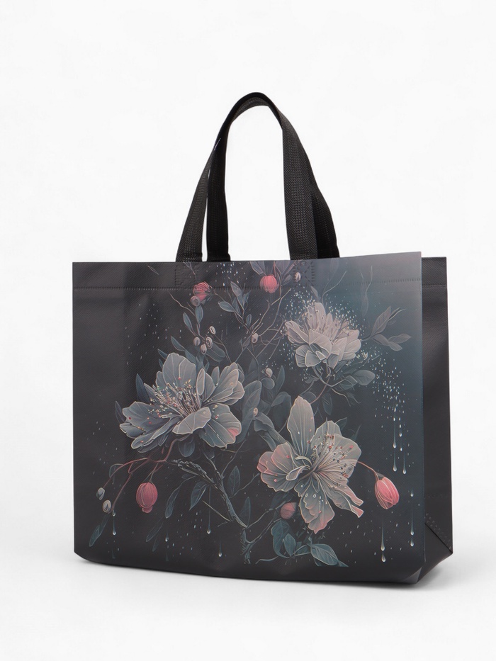 Сумка хозяйственная «Букет», без застёжки, 32×10×26 см, чёрная - Фото 1