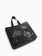 Сумка хозяйственная без застёжки, с цветочным принтом, 32?10?26 см, чёрная (комплект 2 шт) - фото 59414800