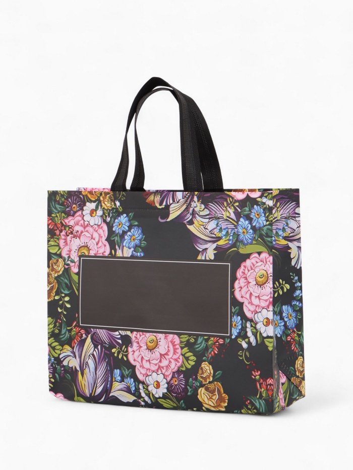 Сумка хозяйственная, без застёжки, с цветочным принтом, 32×10×26 см, чёрная - Фото 1