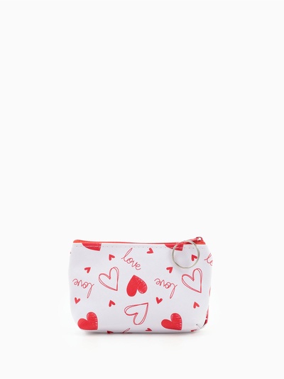 Кошелёк-монетница на молнии, 11×3.5×8.5 см, белый/красный