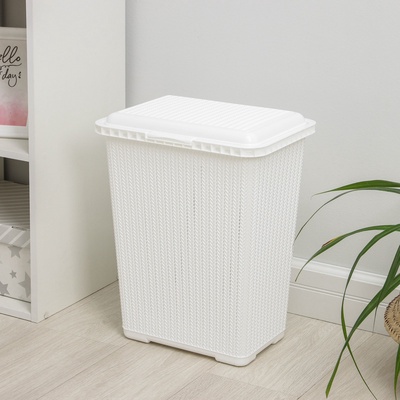 УЦЕНКА Корзина для белья «Вязаное плетение», 25 л, 37×27×47 см, без крышки, прямоугольная, белая