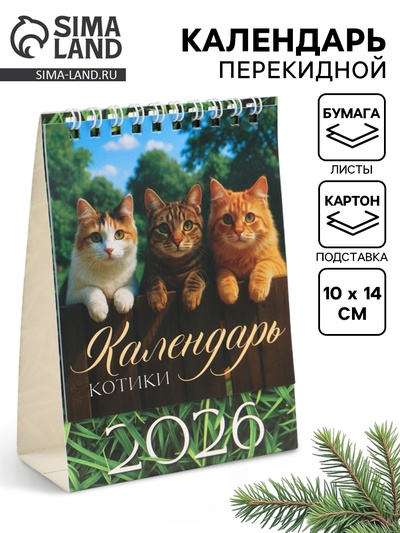 Календарь 2026 настольный, домик «Коты» 10×14 см