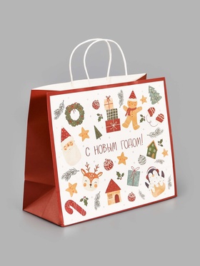 Пакет подарочный «Новогодние мечты», белый крафт, 32×28×15 см