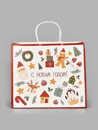 Пакет подарочный «Новогодние мечты», белый крафт, 32×28×15 см