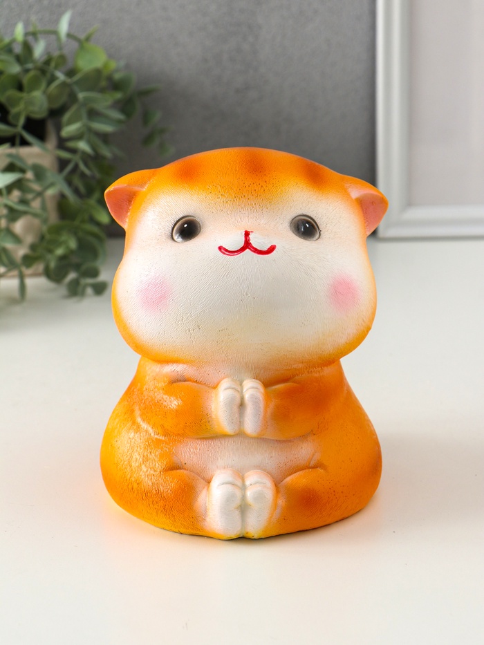 Копилка для денег «Кот Дзен», гипс, рыжий, 16×14×14.5 см