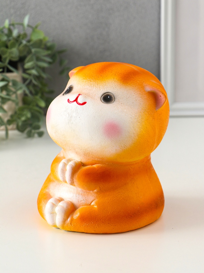 Копилка для денег «Кот Дзен», гипс, рыжий, 16×14×14.5 см