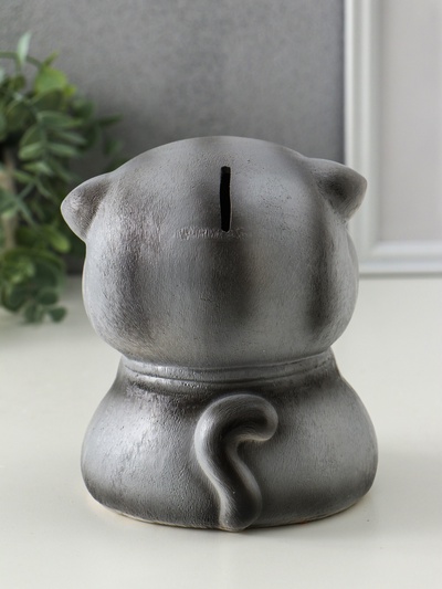 Копилка для денег «Кот Дзен», гипс, серый, 16×14×14.5 см