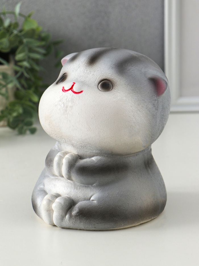 Копилка для денег «Кот Дзен», гипс, серый, 16×14×14.5 см