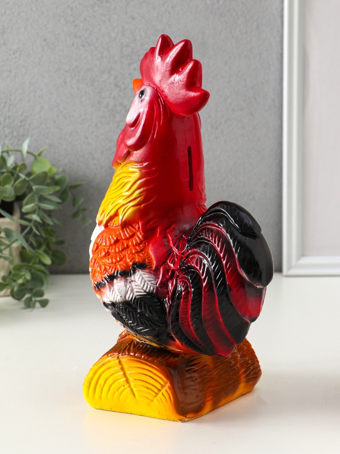 Копилка для денег «Петух на бревне», гипс, 29.5×19×12.5 см