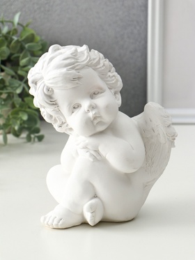 Фигура гипс «Ангелочек сидит думает», 18×14×13 см