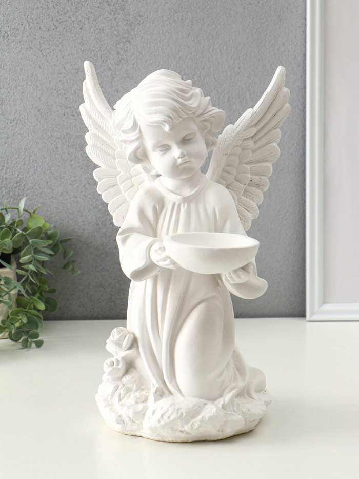 Фигура гипс «Ангелочек на колене, с чашей», 33×21×17.5 см