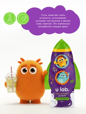 Соль для ванны «Монстрики», 60 г, аромат взрывная газировка, ULAB