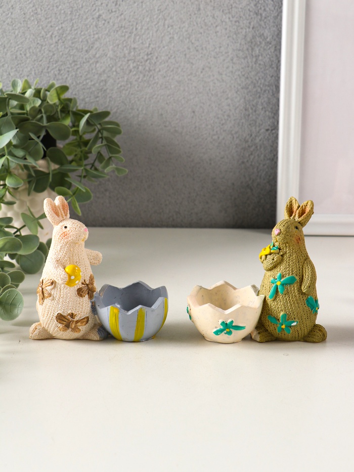 Фигурка - подставка полистоун «Зайчики пасхальные», набор 2 шт., 5.3×10×10 см - Фото 1