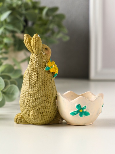 Фигурка - подставка полистоун «Зайчики пасхальные», набор 2 шт., 5.3×10×10 см