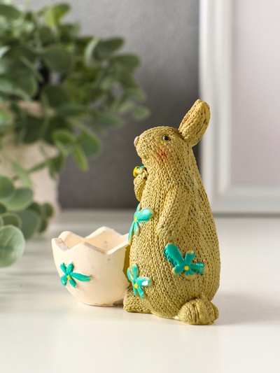 Фигурка - подставка полистоун «Зайчики пасхальные», набор 2 шт., 5.3×10×10 см