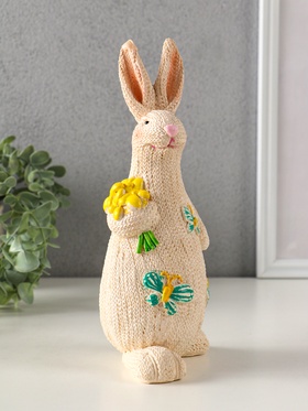 Фигурка полистоун «Зайка вязанный с букетом цветов», 8×10.5×23 см