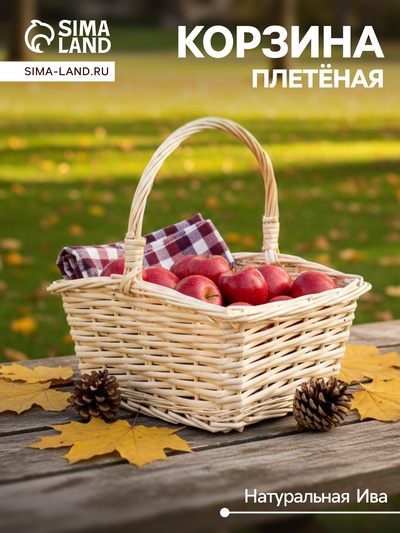 Корзина плетёная для хранения, 27×22×14 см, ручка h=13 см, ива, белая