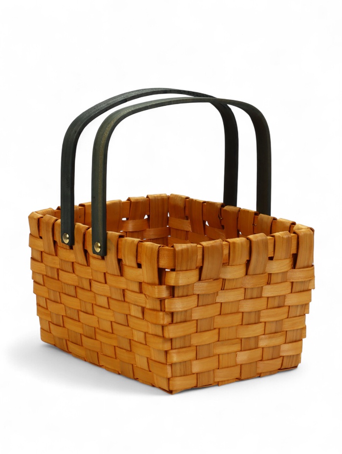 Корзина плетёная для хранения, 28×23×16 см, ручка h=15 см, деревянная, коричневая, Greengo - Фото 1