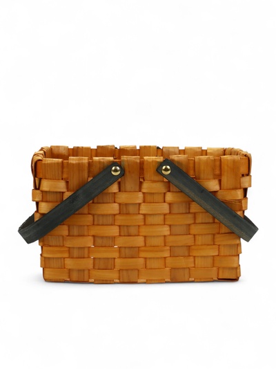 Корзина плетёная для хранения, 28×23×16 см, ручка h=15 см, деревянная, коричневая, Greengo