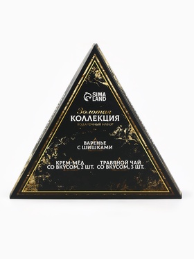 Подарочный новогодний набор «Золотая коллекция»: чай травяной 25 г × 3 шт., варенье с шишками 100 мл., крем-мёд 120 г × 2 шт.