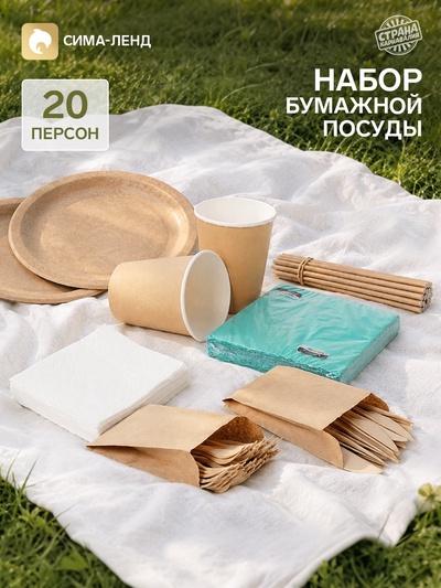 Посуда бумажная одноразовая «Крафт», 20 персон