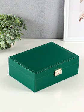 Шкатулка для украшений Isabel, съёмная подставка, тёмно-зелёная, 23.5×17×8.7 см