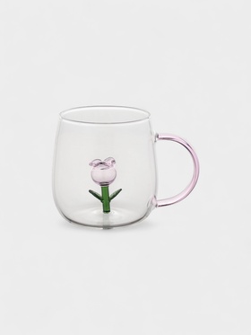 Кружка «Розочка», 320 мл, 9×12.5×9 см, с фигуркой, стекло, прозрачная, розовая 10914738