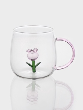 Кружка «Розочка», 320 мл, 9×12.5×9 см, с фигуркой, стекло, прозрачная, розовая
