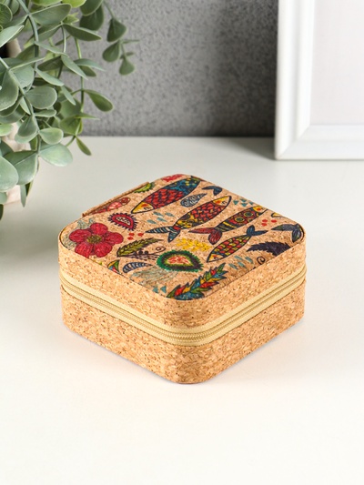 Шкатулка для украшений «Рыбки», пробка, кожзам, 10×10×5 см