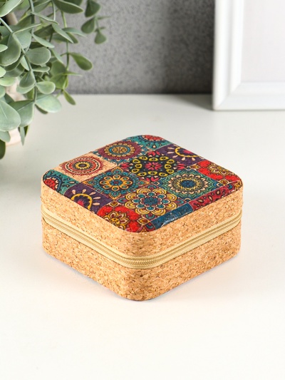 Шкатулка для украшений «Восточный ковёр», пробка, кожзам, 10×10×5 см
