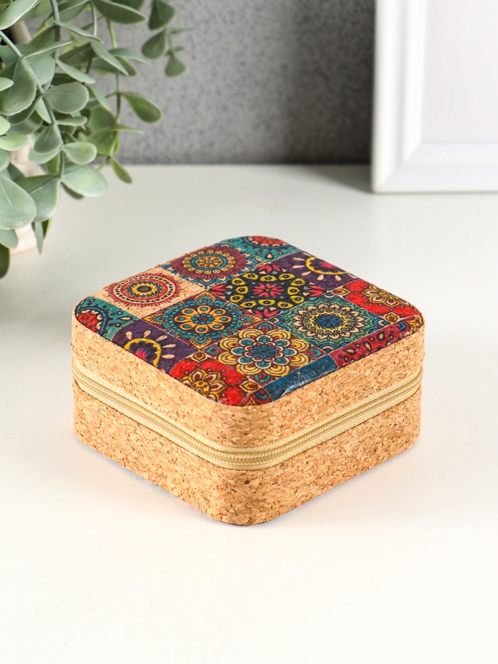 Шкатулка для украшений «Восточный ковёр», пробка, кожзам, 10×10×5 см - Фото 1