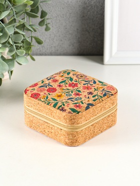 Шкатулка для украшений «Цветочная», пробка, кожзам, 10×10×5 см